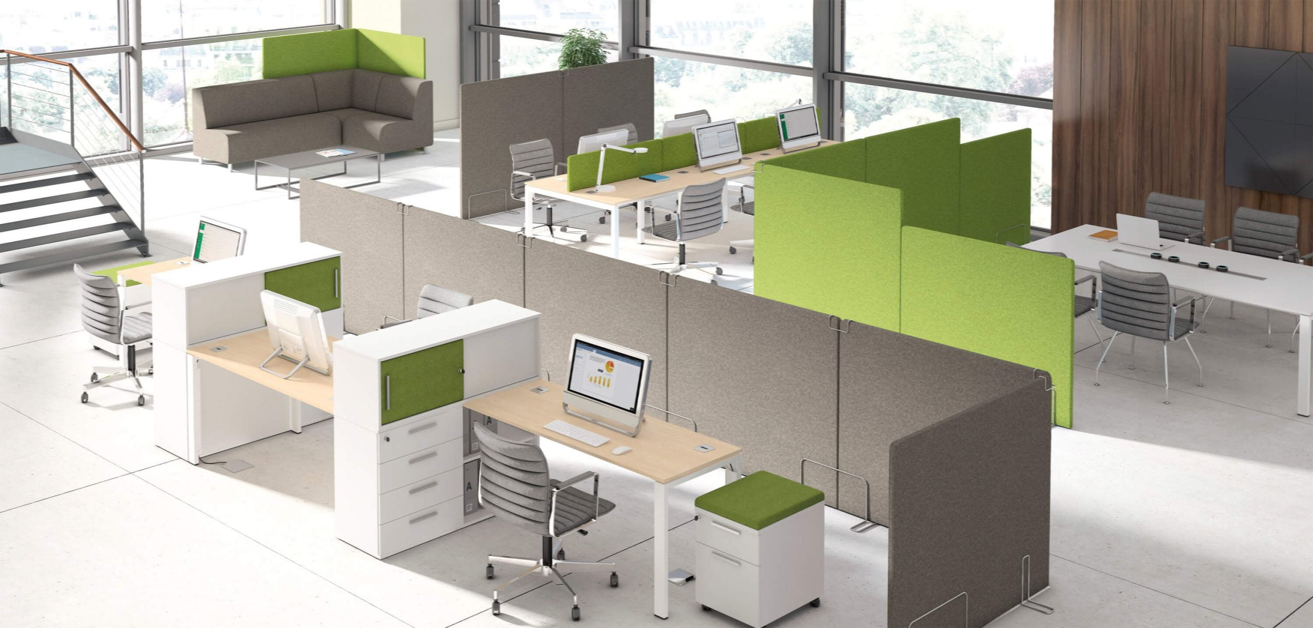 zielone akustyczne ścianki działowe w biurze