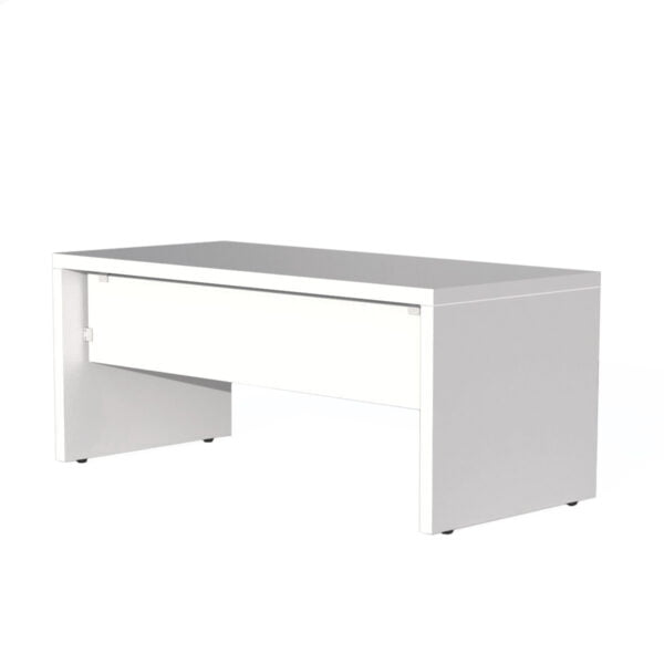 duże białe biurko z grubym blatem i grubymi nogami na białym tle